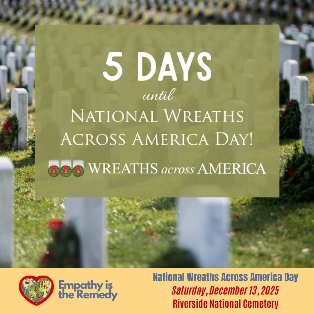 5 DAYS. 🖐️ We say their name. We place a wreath. We honor their life.

Join us this Saturday at Riverside National Cemetery. Be part of the mission to Remember, Honor, and Teach. ❤️🤍💙

👇 Want to join us? Comment &quot;WREATH&quot; and we'll send 