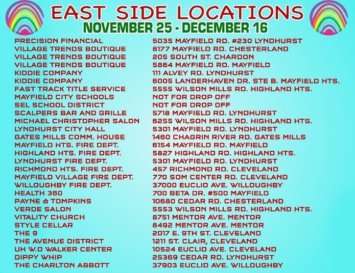 Final call for TOYS! Today is the last full day to drop off at one of these amazing locations! 🎁

Instead of choosing one location to spotlight today - let&rsquo;s spotlight all of them! We appreciate each and every drop off location for participati