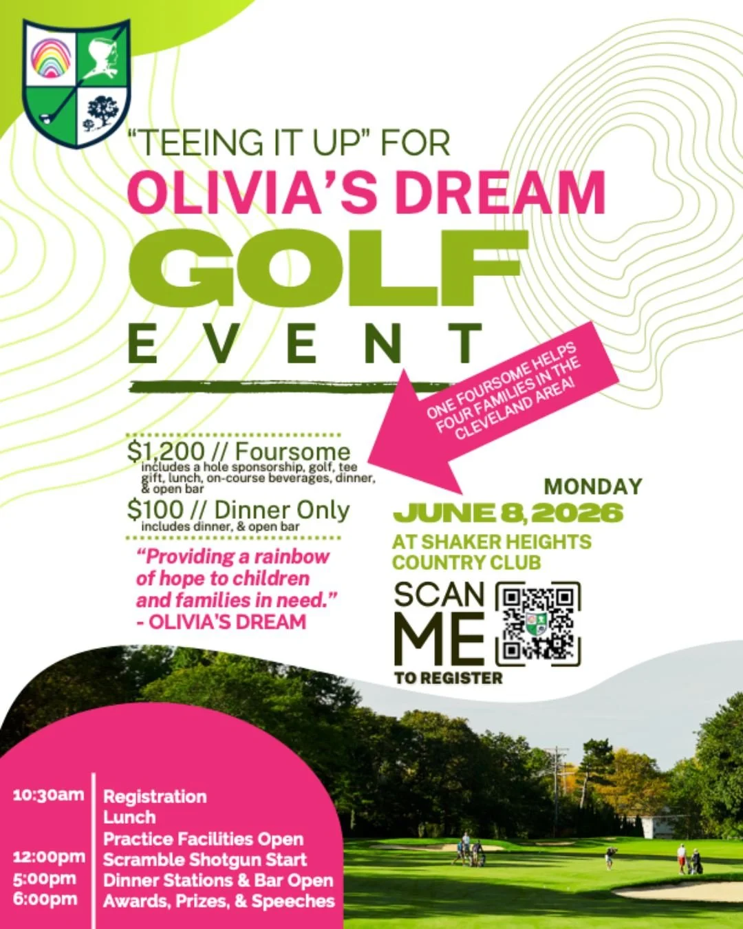 🎉 Join us on Monday, June 8, at Shaker Heights Country Club for a round of golf to benefit Olivia&rsquo;s Dream. 

Enjoy a day of great food, on-course contest fun, and the opportunity to support a vital cause&mdash;helping children and families in 