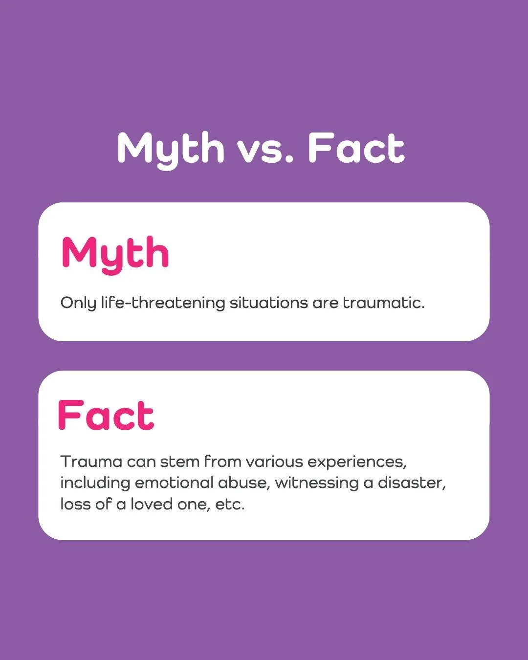 Monday Myth 💭🤔 There are so many misconceptions about trauma and healing, and these myths can make it even harder for survivors to seek support and feel understood.

👉 Sharing accurate information and encouraging open conversations can help educat