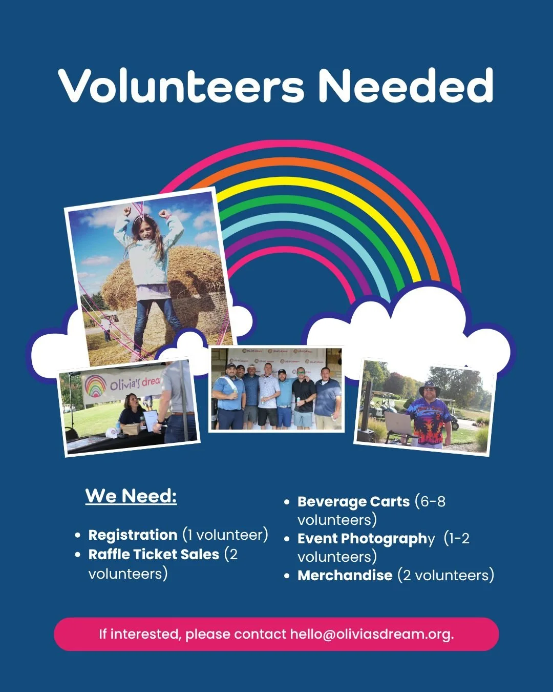 Looking for a meaningful way to get involved? 💙 Olivia's Dream is seeking volunteers for the 8th Annual Olivia's Dream Golf Tournament on September 18 at Fowler's Mill Golf Course.

If you're interested in helping with any of the following volunteer