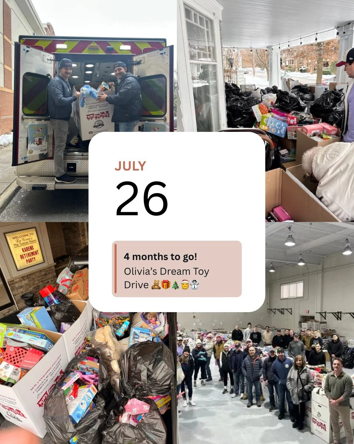 Wrapping up on Christmas in July means we're officially more than halfway to the 9th Annual Olivia's Dream Toy Drive! 😱 

Its early yet, but we wanted to pop in with a friendly reminder to keep us in mind for toy donations as the holiday season appr