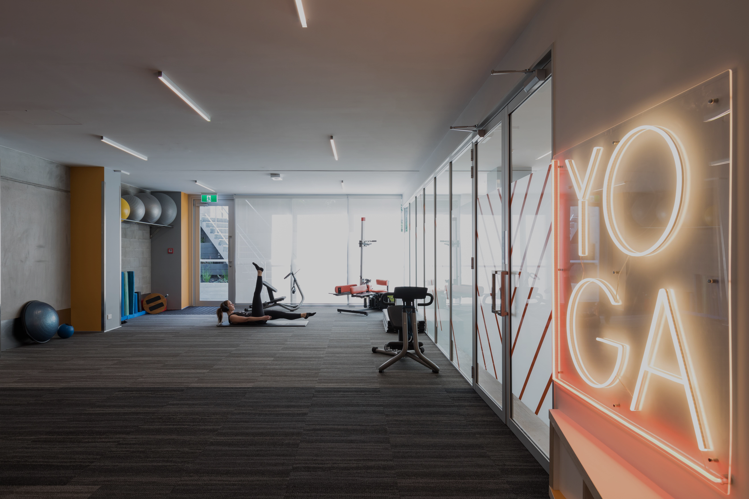 Commercial office fit-out Auckland gym yoga fitness space by Practec