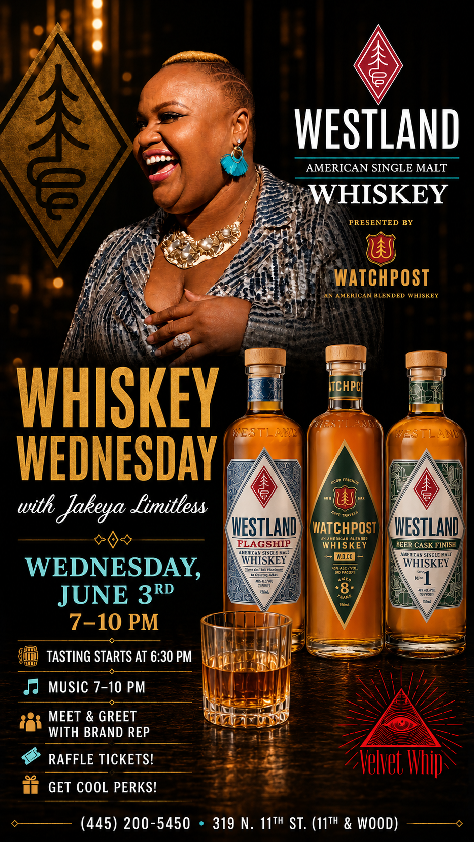 WHISKY WEDNESDAY WITH JAKEYA LIMITLESS - Wednesday, June 3 at 7:00 PM at Velvet Whip Arts & Social Club in Callowhill, Philadelphia