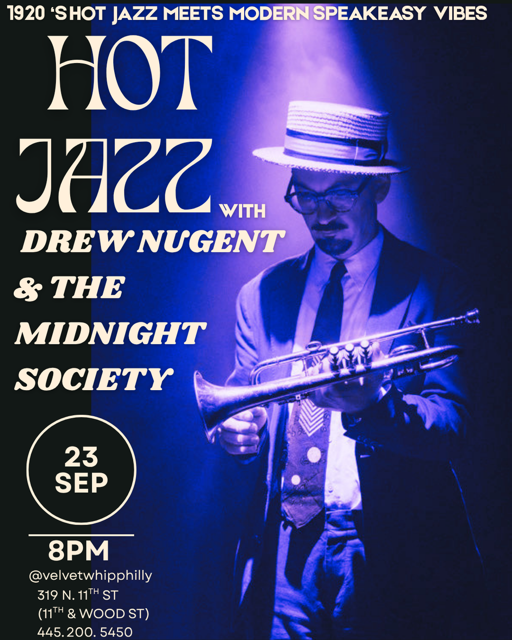 Drew Nugent & The Midnight Society artwork from Velvet Whip Arts & Social Club
