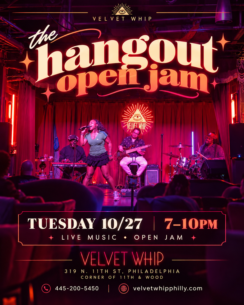 THE HANGOUT OPEN JAM! artwork from Velvet Whip Arts & Social Club