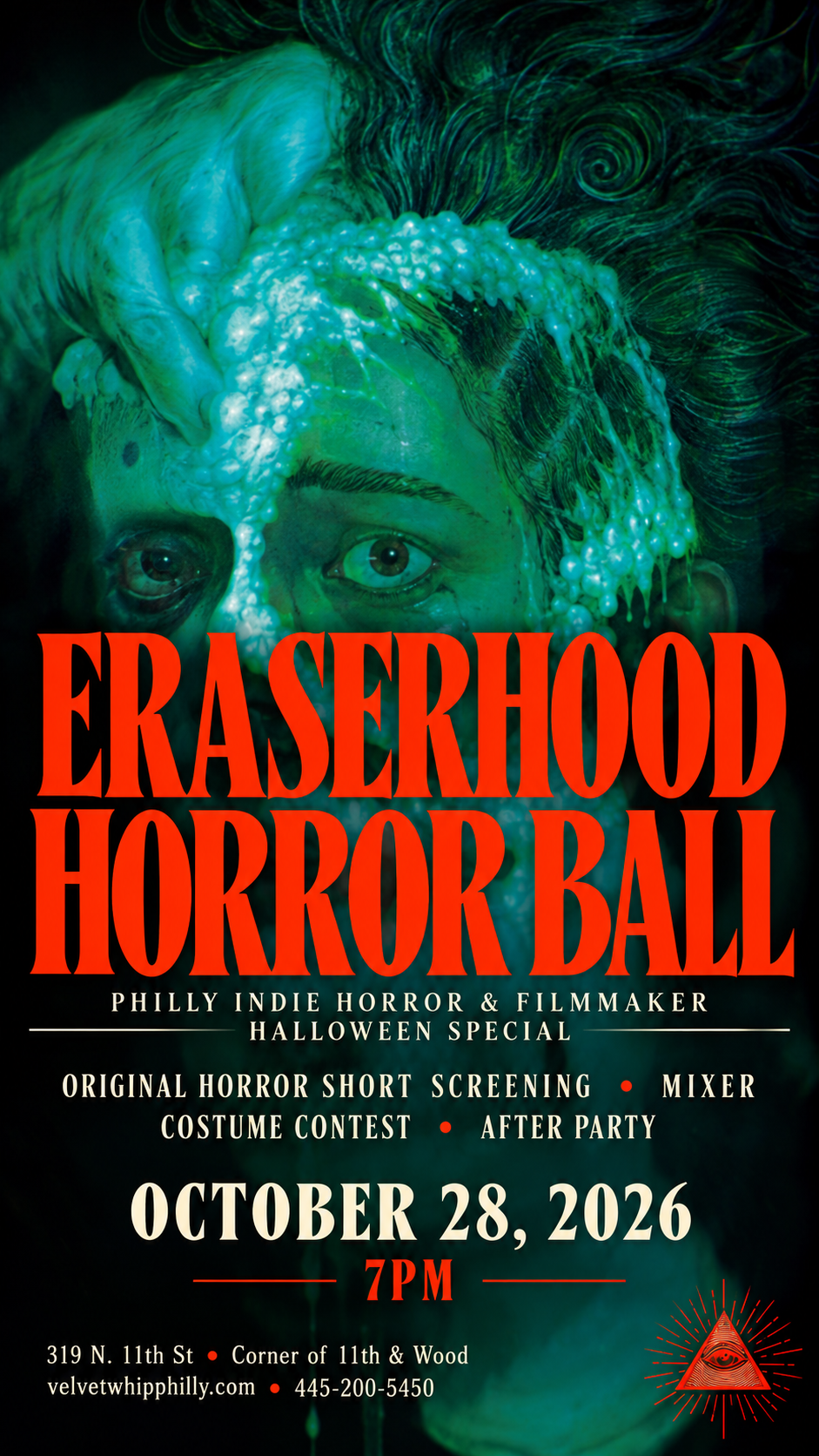 🎃 ERASERHOOD HORROR BALL 🎬🩸 - Wednesday, October 28 at 7:00 PM at Velvet Whip Arts & Social Club in Callowhill, Philadelphia