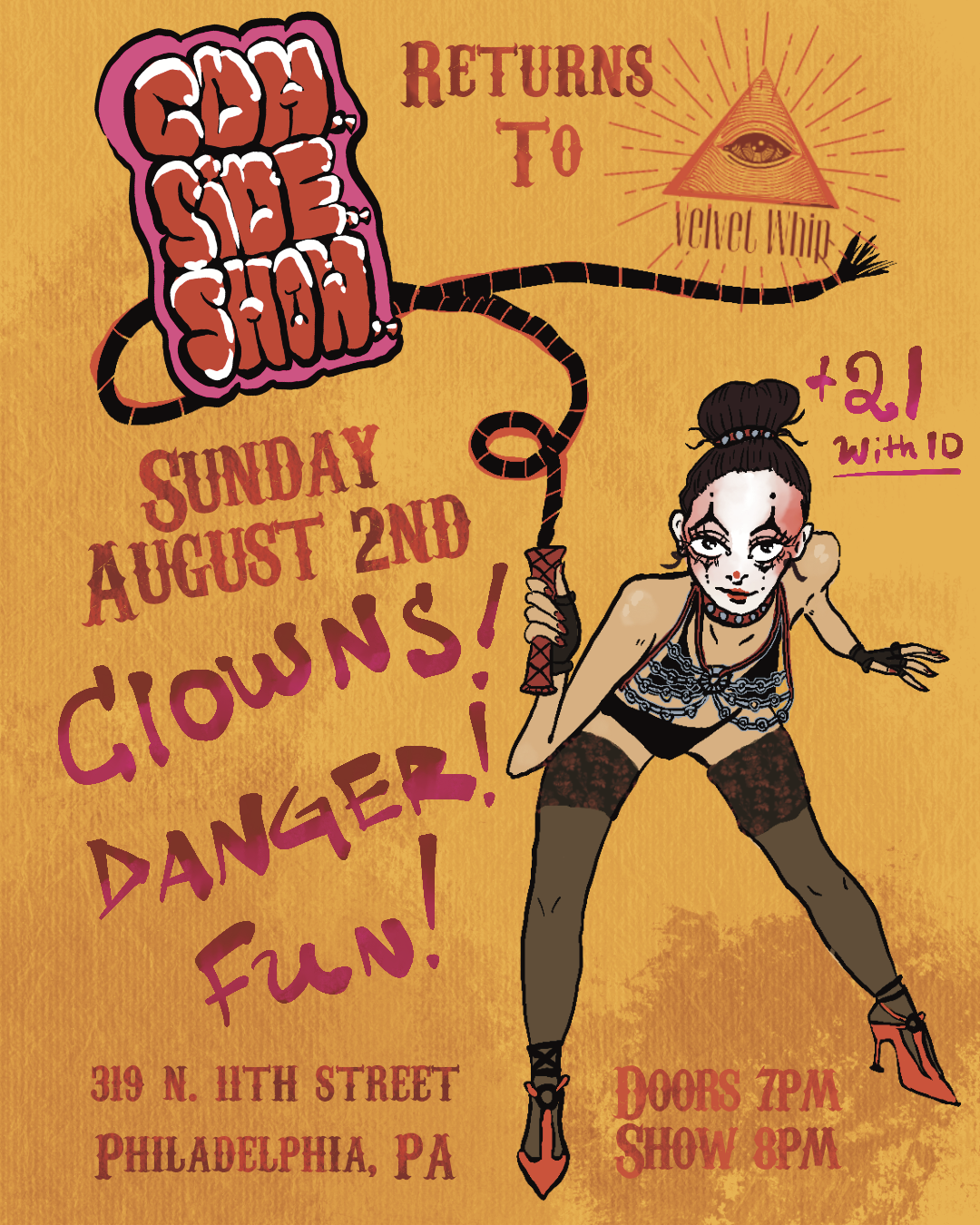 CDH SIDE SHOW CLOWN DANGER - Sunday, August 2 at 8:00 PM at Velvet Whip Arts & Social Club in Callowhill, Philadelphia