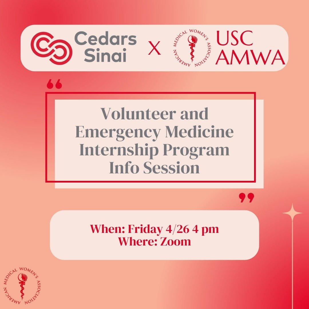 ✨This is a virtual event✨

Join us this Friday as we speak to the Director of the Cedar Sinai Volunteer and Emergency Medicine Internship Program!
Zoom link in email and in events on website!