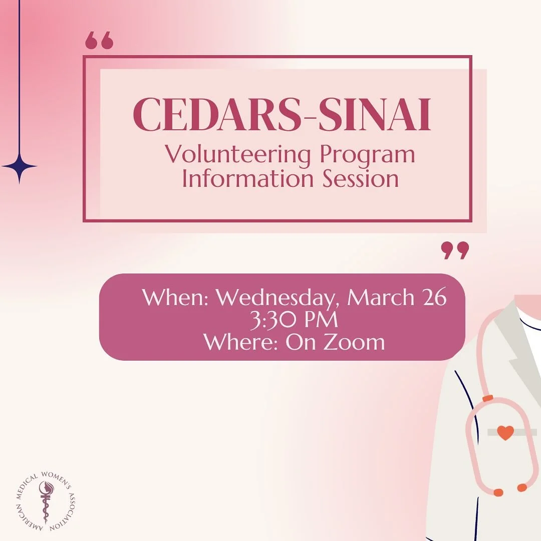 Join us TOMORROW for a Cedars-Sinai Volunteer Program information session at 3:30 pm! This event will be on zoom and the link will be sent to members shortly and is in the link in bio! Reminder: This event is worth 2 points! See you there!!