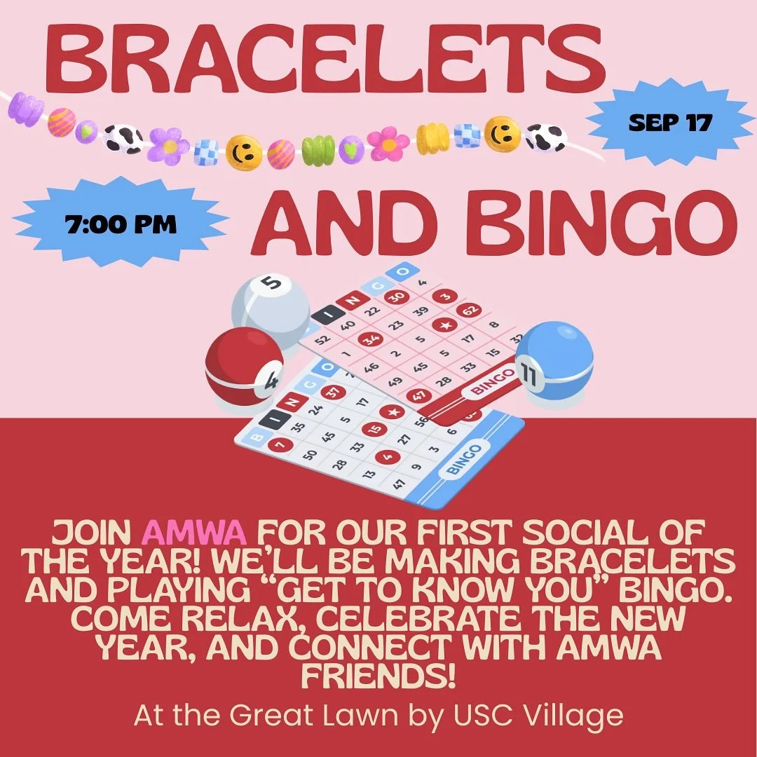 Join AMWA for our first social of the year! We&rsquo;ll be making bracelets and playing &ldquo;Get to Know You&rdquo; Bingo. It&rsquo;s the perfect chance to relax, celebrate the new year, and connect with new friends.

📅 Tuesday, September 17
🕖 7: