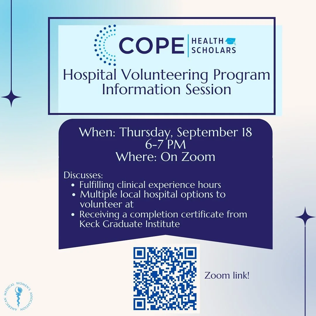 Do you want to get involved in hospital volunteering? 🏥✨

Join our COPE Health Scholars Information Session to learn how you can:
✔️ Fulfill clinical experience hours
✔️ Volunteer at multiple local hospitals
✔️ Earn a completion certificate from Kec