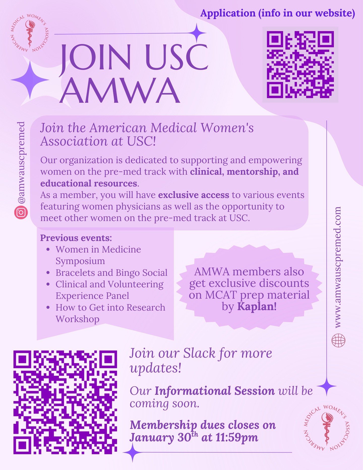 Our USC AMWA membership applications are officially OPEN! 

Are you pre-med or exploring healthcare? Want to join a supportive sisterhood of ambitious women? Well, this is your sign to apply!

Members get access to:
- Exclusive events
- Mentorship &a