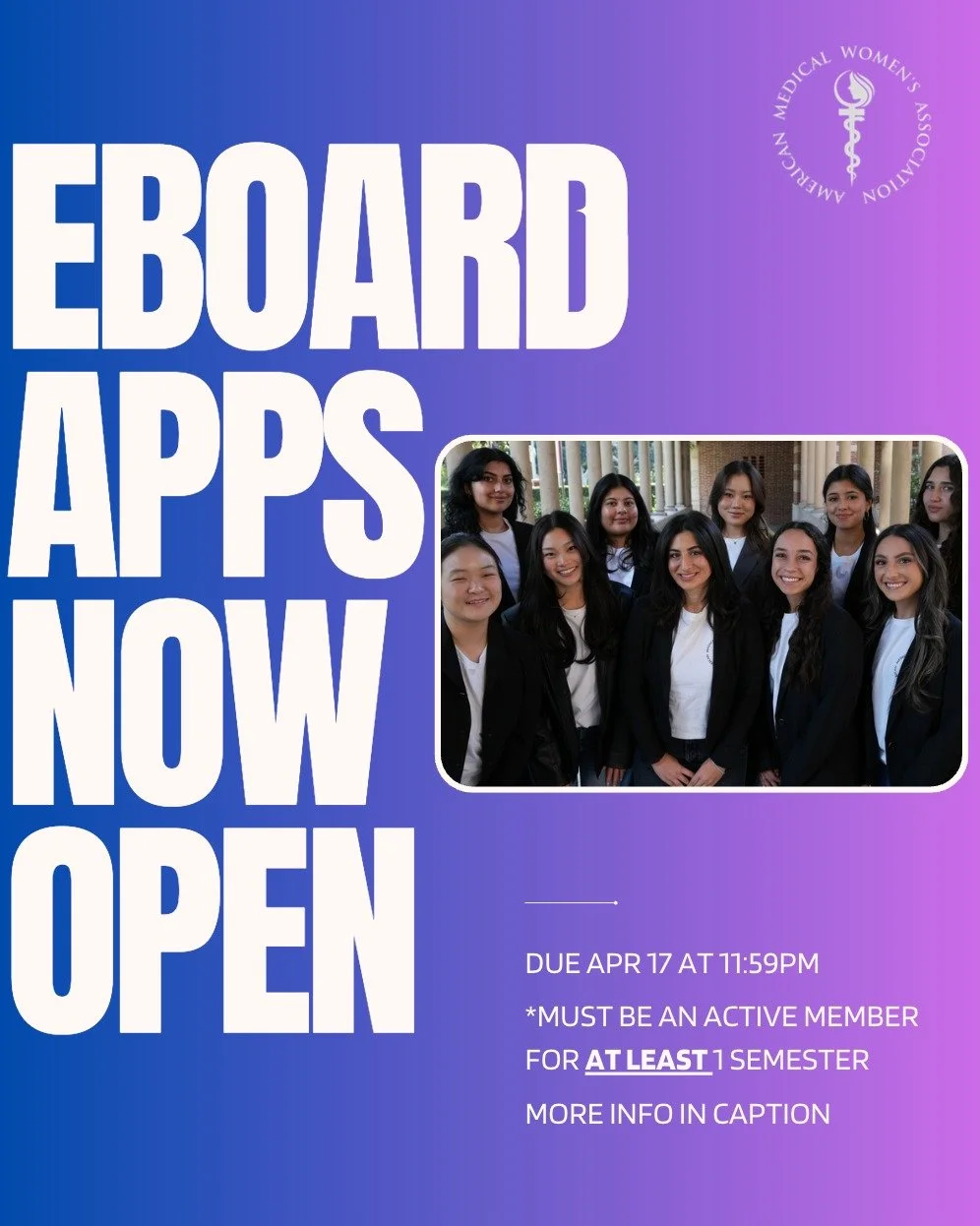 It is that time of the year. E-Board applications for the 2026&ndash;2027 academic year are now open! If you&rsquo;re interested in leadership, professional development, and helping shape the future of AMWA USC, we highly encourage you to apply.

The