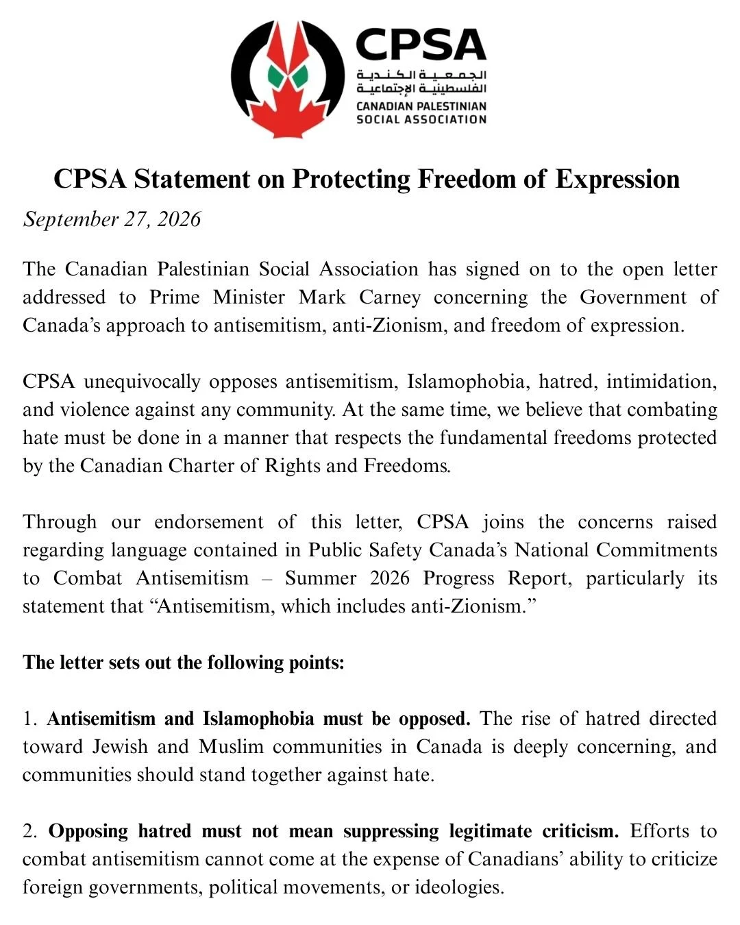 🇵🇸 CPSA Statement on the Ceasefire Agreement and Canada’s Responsibility