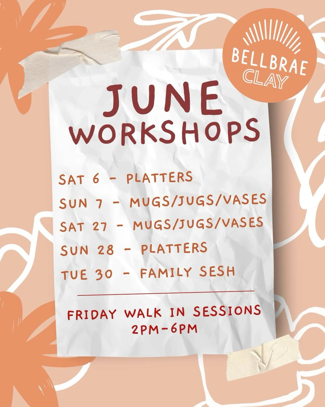 JUNE &amp; JULY workshops are now online. July workshops included school holiday sessions including open weekends during the school holidays. 
Link in bio 
See you in the studio soon 
Lauren 🤎