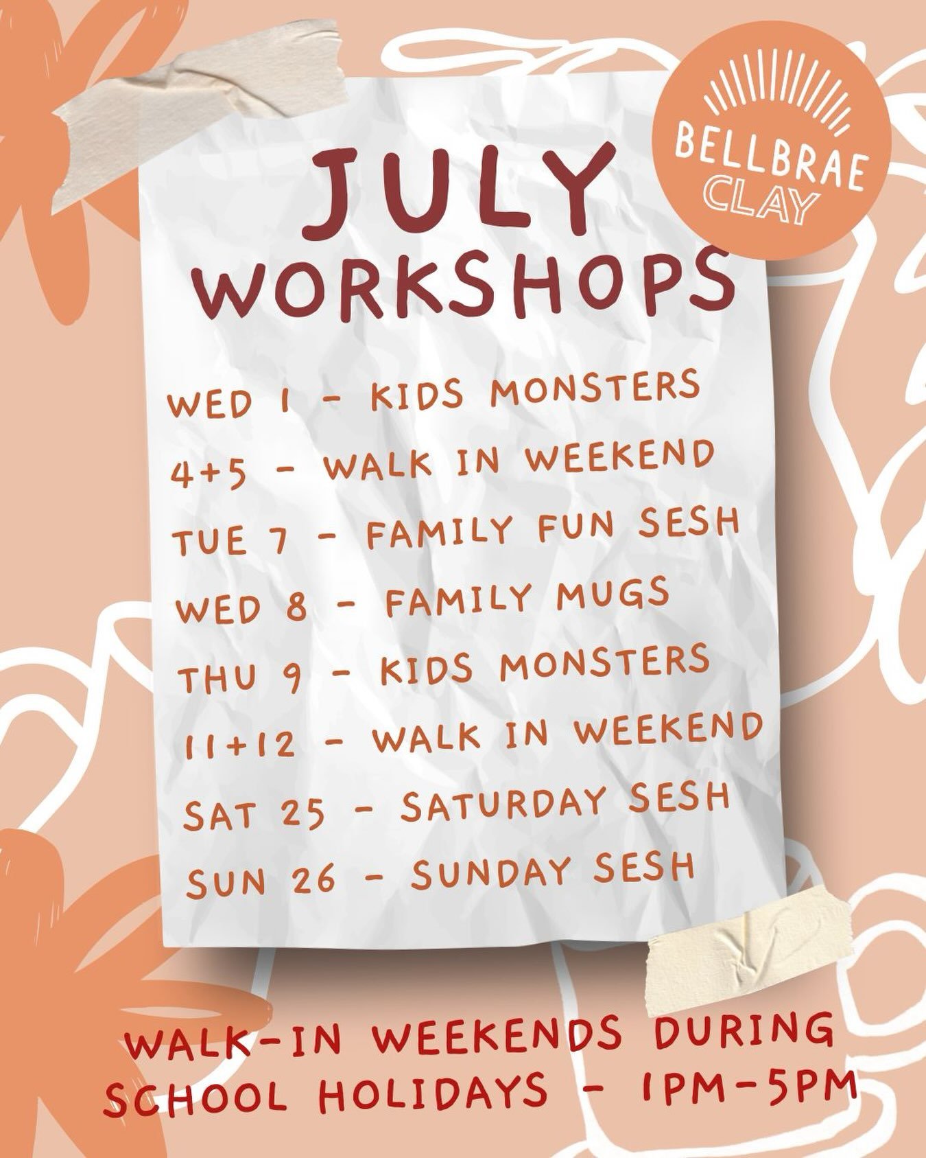 JUNE &amp; JULY workshops are now online. July workshops included school holiday sessions including open weekends during the school holidays. 
Link in bio 
See you in the studio soon 
Lauren 🤎