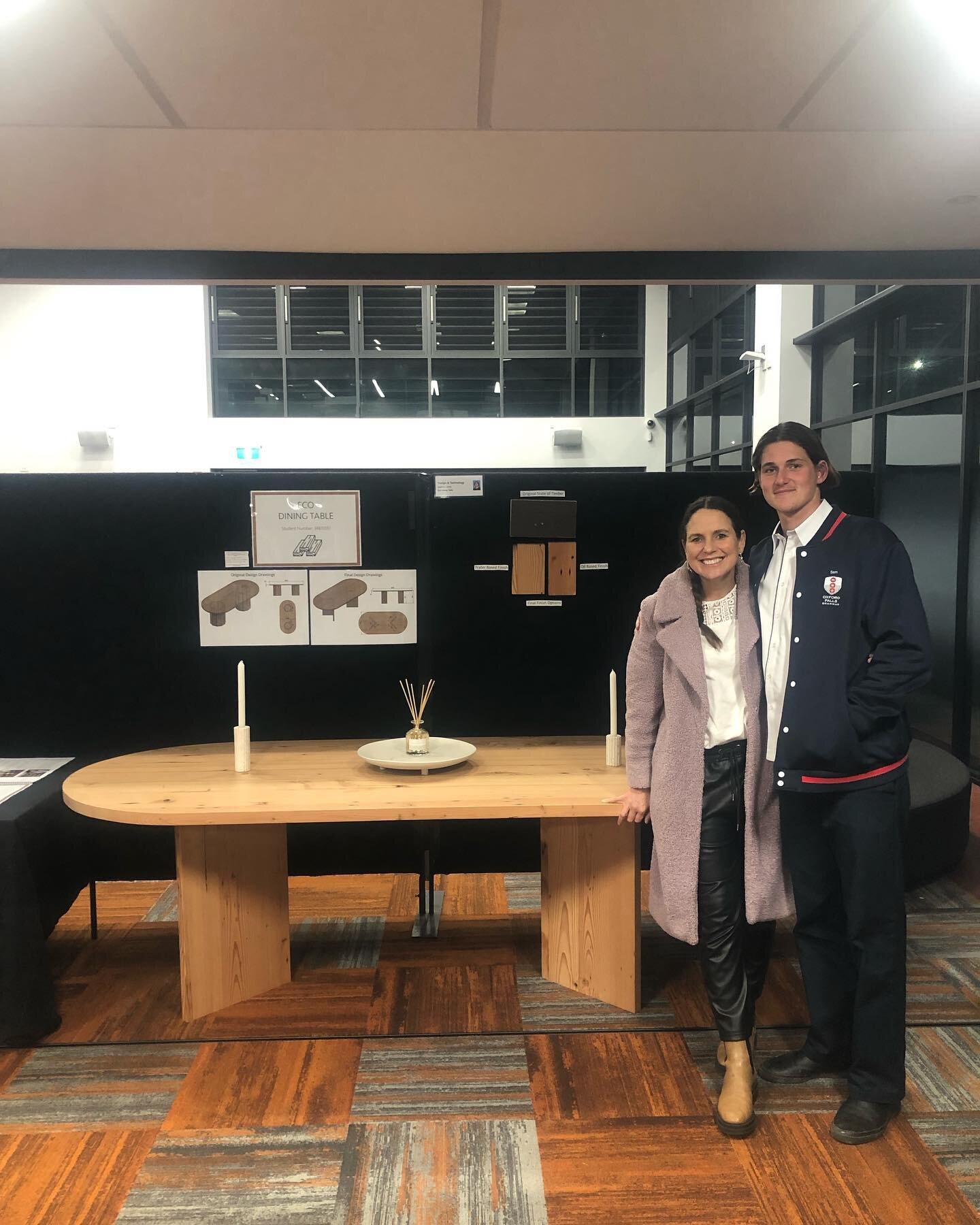 So incredibly proud of my son @ssamlowe for his Design &amp; Technology HSC Major Work. He has taken discarded timber from a building site - and fashioned this stunning table that will become our families dining table. It has been a labor of love, in