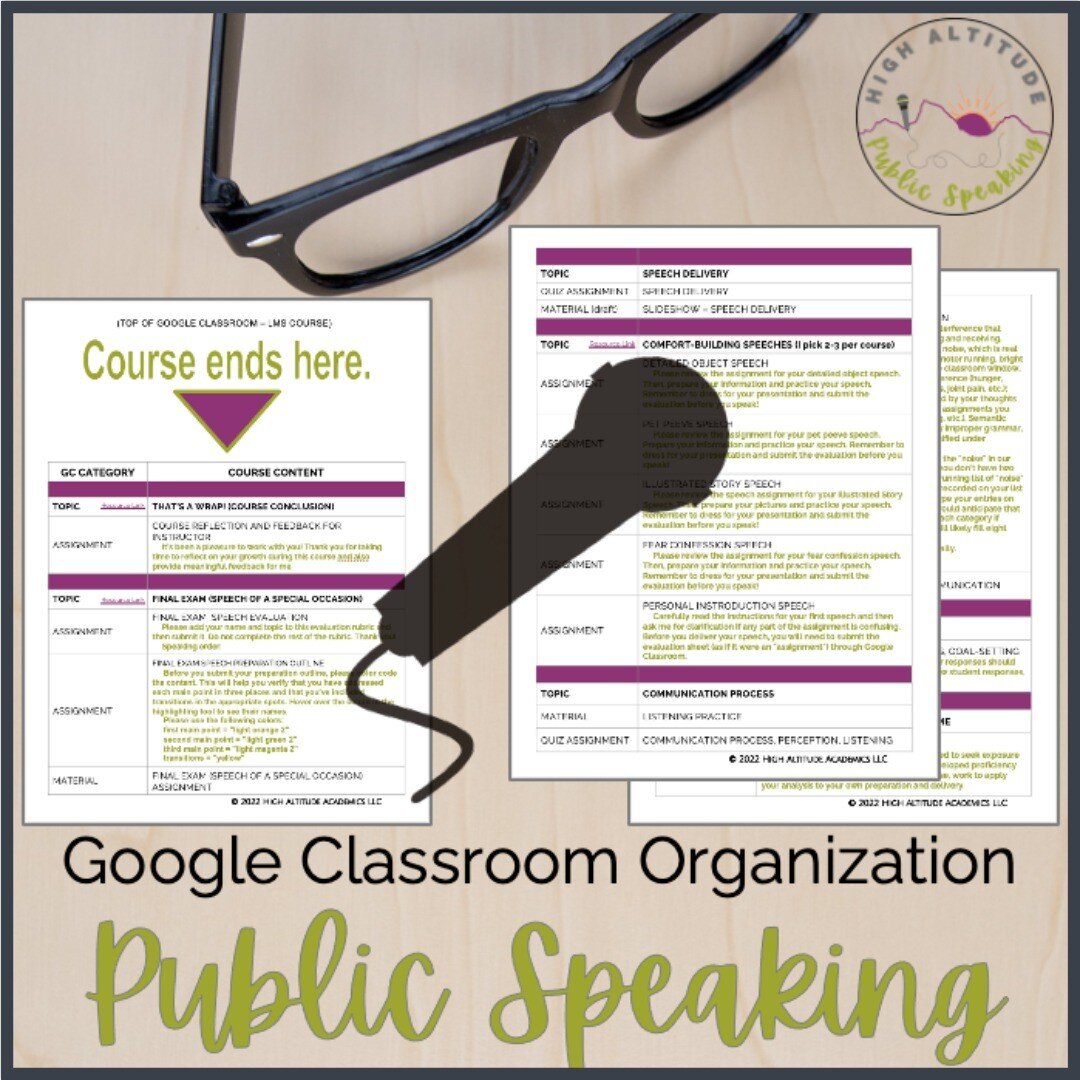 Want to save yourself time and unnecessary stress? Organize your Google Classroom (LMS)! If you're teaching public speaking to high school students and you're looking for ideas about curriculum structure and course organization, this free guide is ev