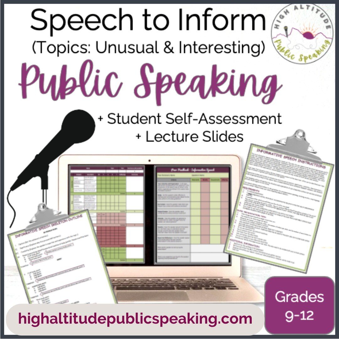 If you're looking for a fun approach to the Speech to Inform, this informative speech lesson plan bundle is your answer! This resource includes conversational lecture slides that make the fundamentals of the Speech to Inform easy for any high school 