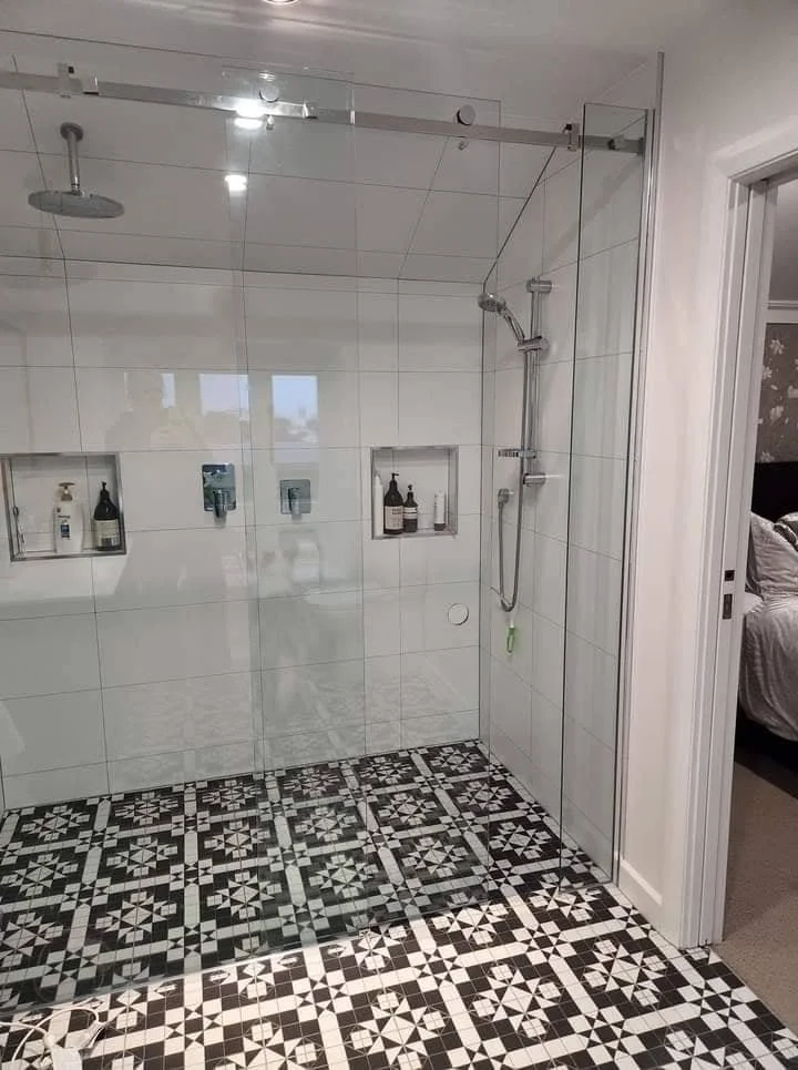Classic character home bathroom restoration with patterned tiles  in Taranaki New Plymouth 