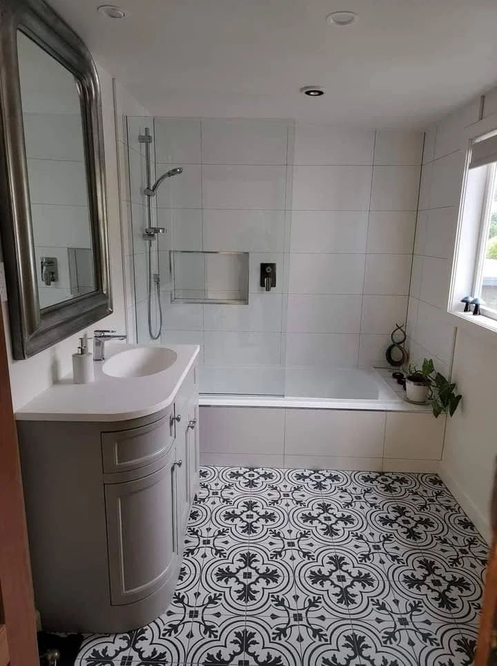 Character home bathroom renovation with patterned tiles  in Taranaki New Plymouth 