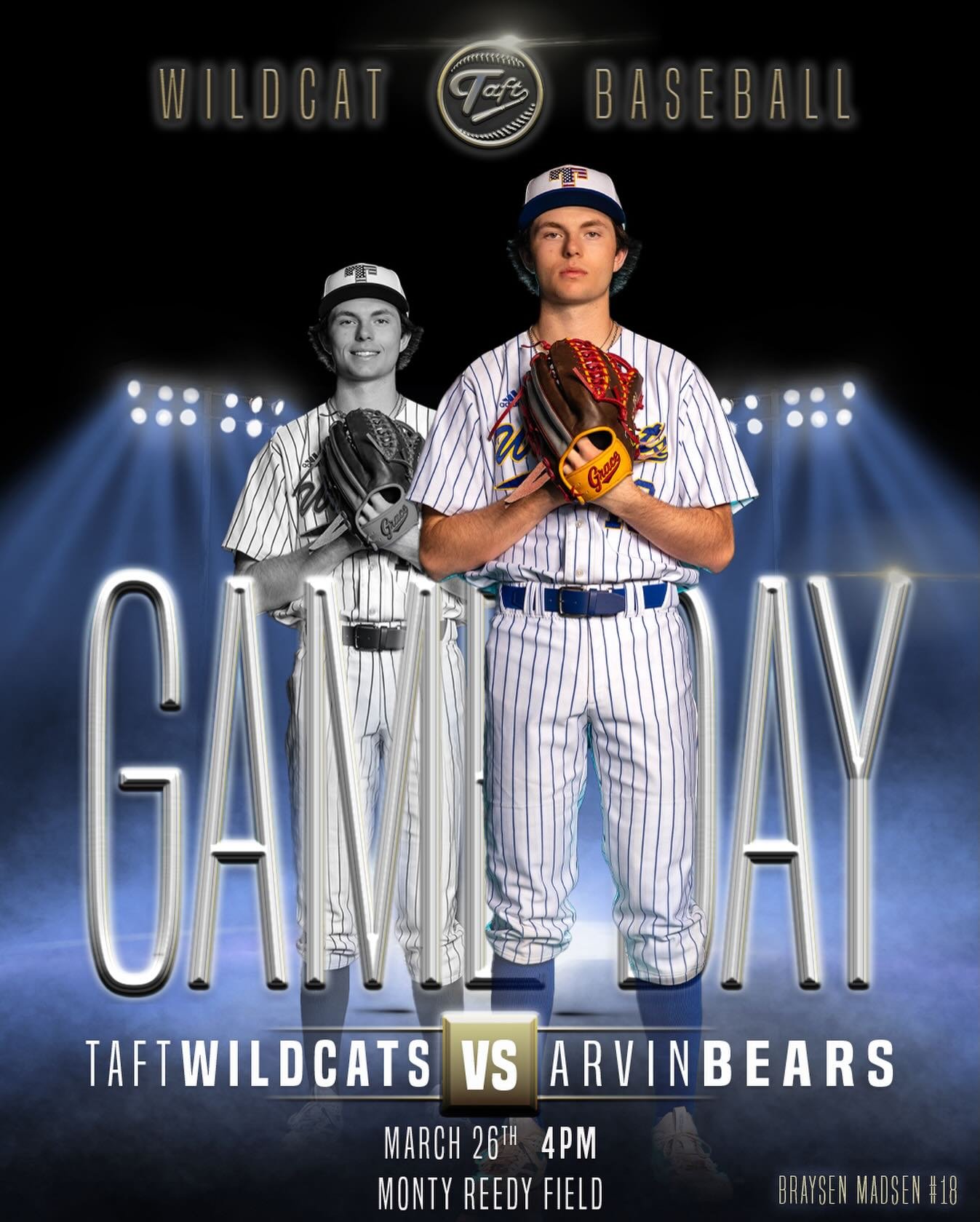 Gameday

Your Wildcats face the Arvin Bears at Monty Reedy Field today. First pitch at 4:00 PM for both JV and Varsity. Go &lsquo;Cats!

Live Stream: https://youtube.com/live/QXDZCpTgRkM?feature=share