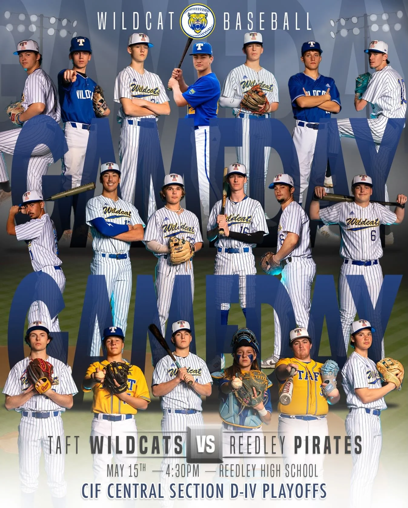 GameDay 

Your Wildcats kick off the CIFCS D-IV playoffs on the road today against the Reedley Pirates. 4:30 PM first pitch. Go &lsquo;Cats!
