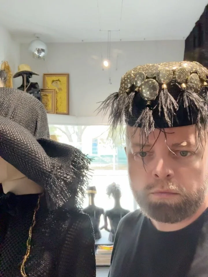 Another personal introduction coming your way&hellip;&hellip;&hellip;&hellip;&hellip;&hellip; Dotty the pillbox, covered in polka dot metallic buttons &amp; embellished with ostrich feather tassels, she&rsquo;s a beaut &amp; I love her&hellip;&hellip