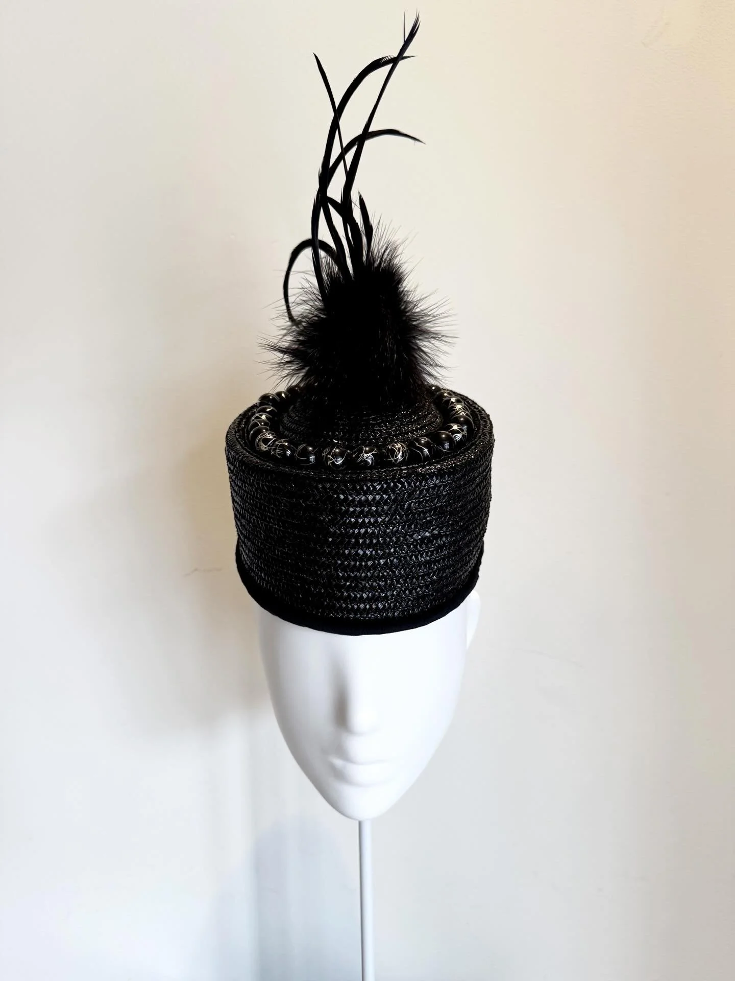 Introducing our bundle of fluffy joy in a shape of a pillbox&hellip;&hellip;&hellip;&hellip;&hellip;.. Decorated with hand painted wooden beads &amp; a spray of various feathers, she loves to have fun&hellip;&hellip;&hellip;&hellip;&hellip;.. 
doesn&