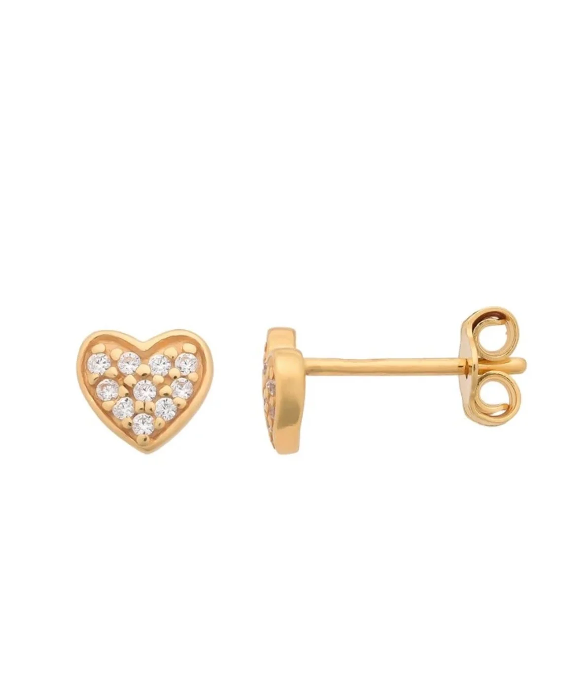 Gold Vermeil Heart Stud Earrings with Cubic Zirconia