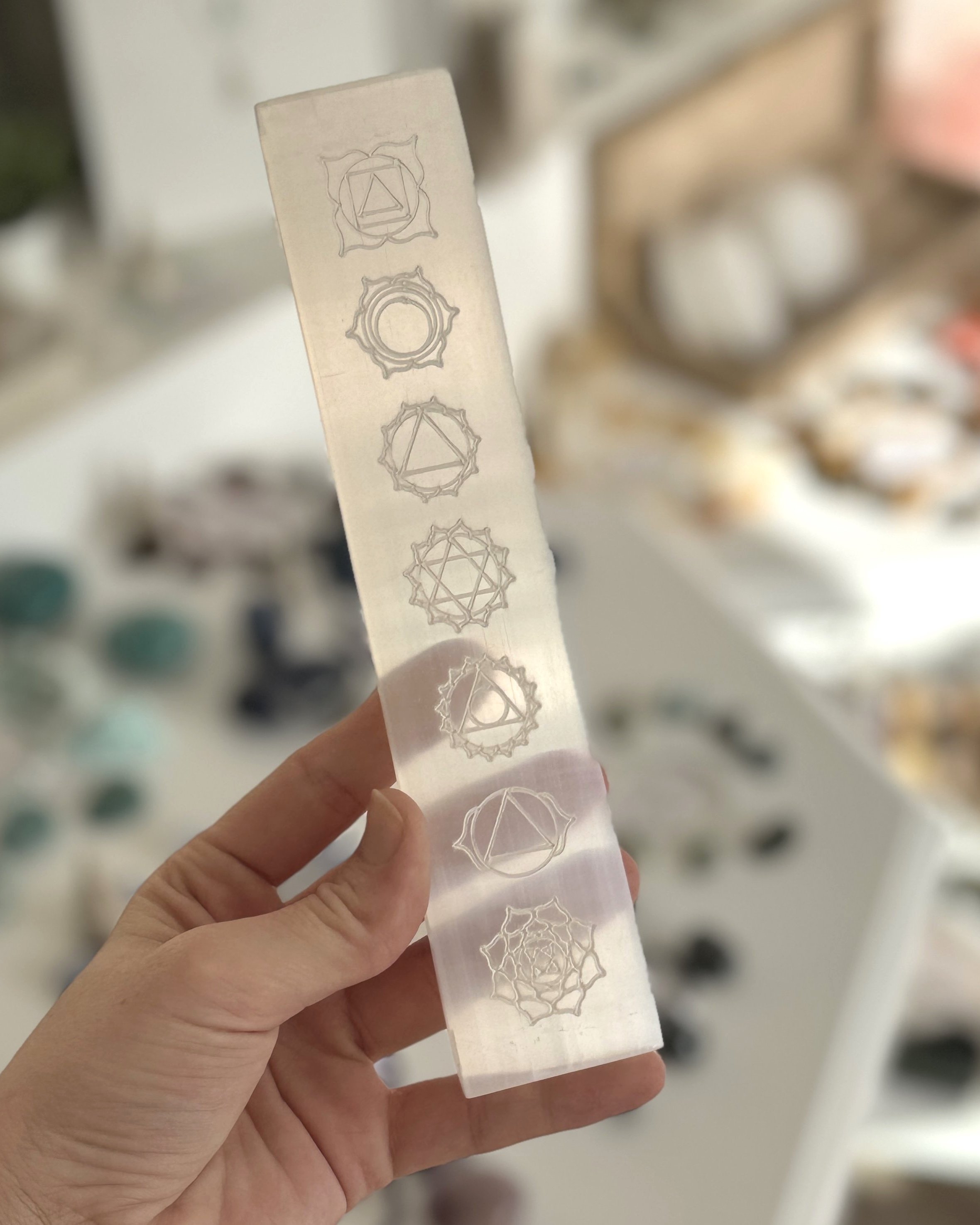 Selenite Wand with Chakra Carving