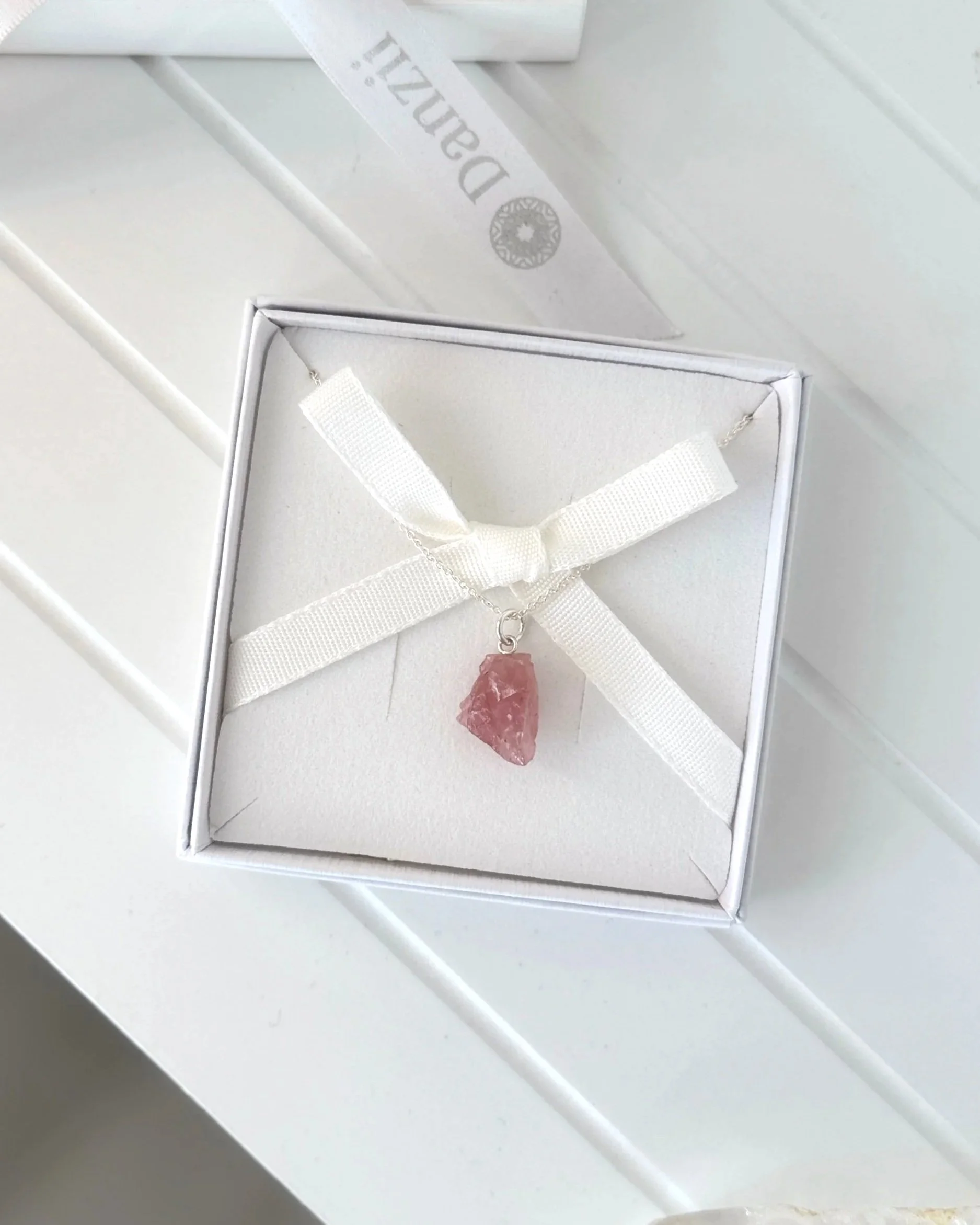 Raw Rose Quartz & Sterling Silver Necklace