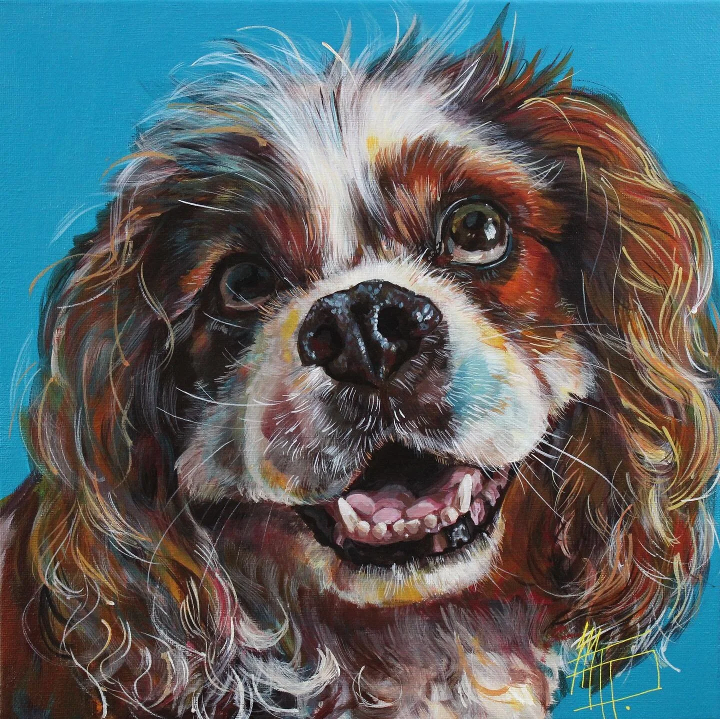 The color is what brings it. I can feel that joy that he had in bright blue and red tones. There is life in this painting. The moment is captured. 
 
When I look at this painting I&rsquo;m reminded of all the wonderful love he gave us over the years,