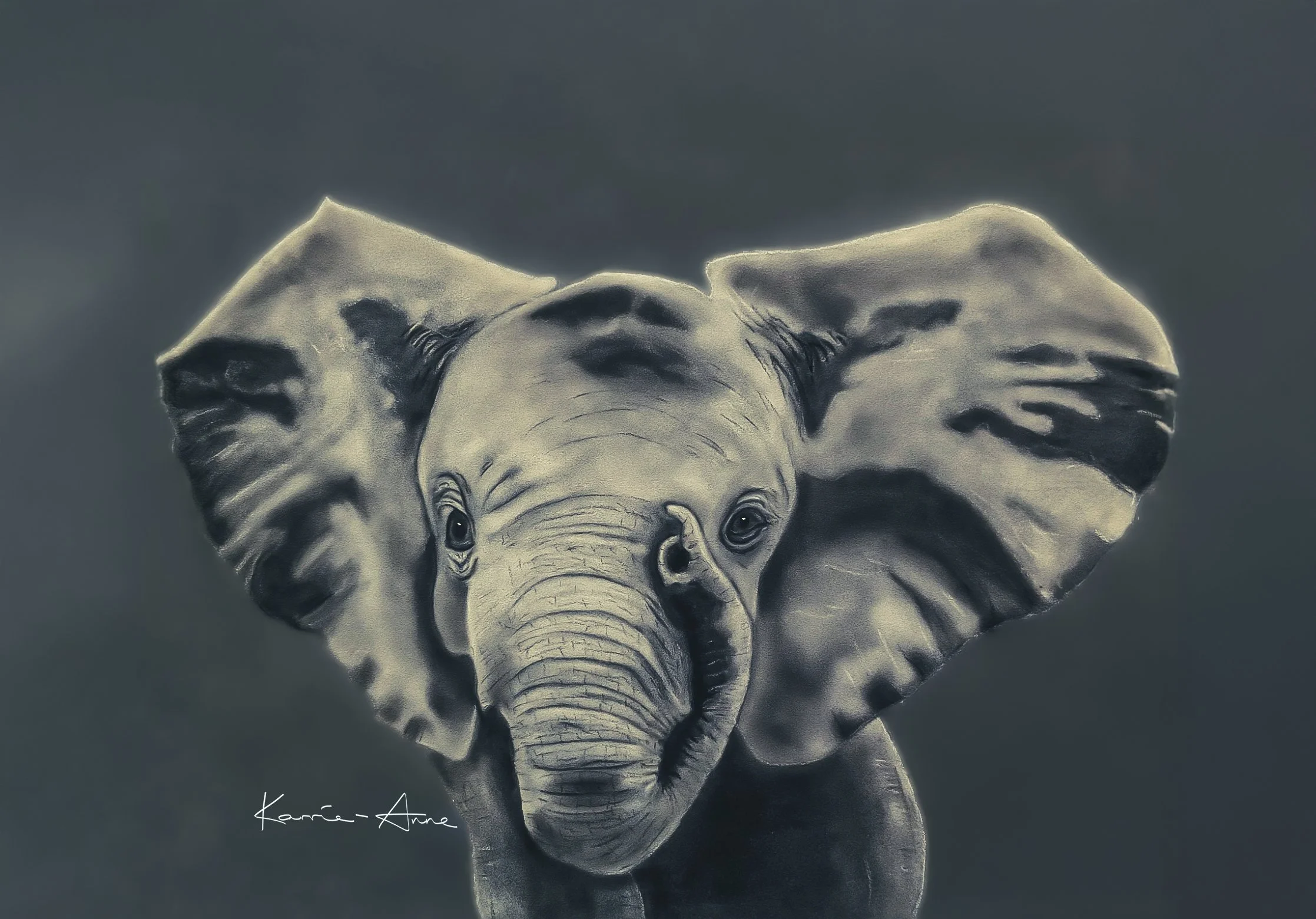 "Secret". Pastel Original. Elephant artwork
