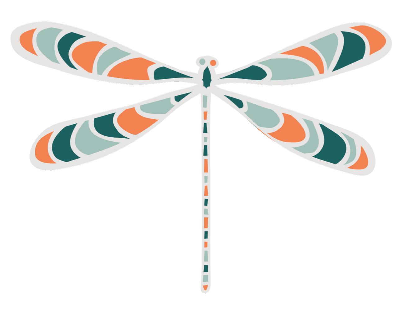 Stylized illustration of a dragonfly with patterned wings and body. Transformative Therapy, Sabrina Tropper, LMHC, LPC