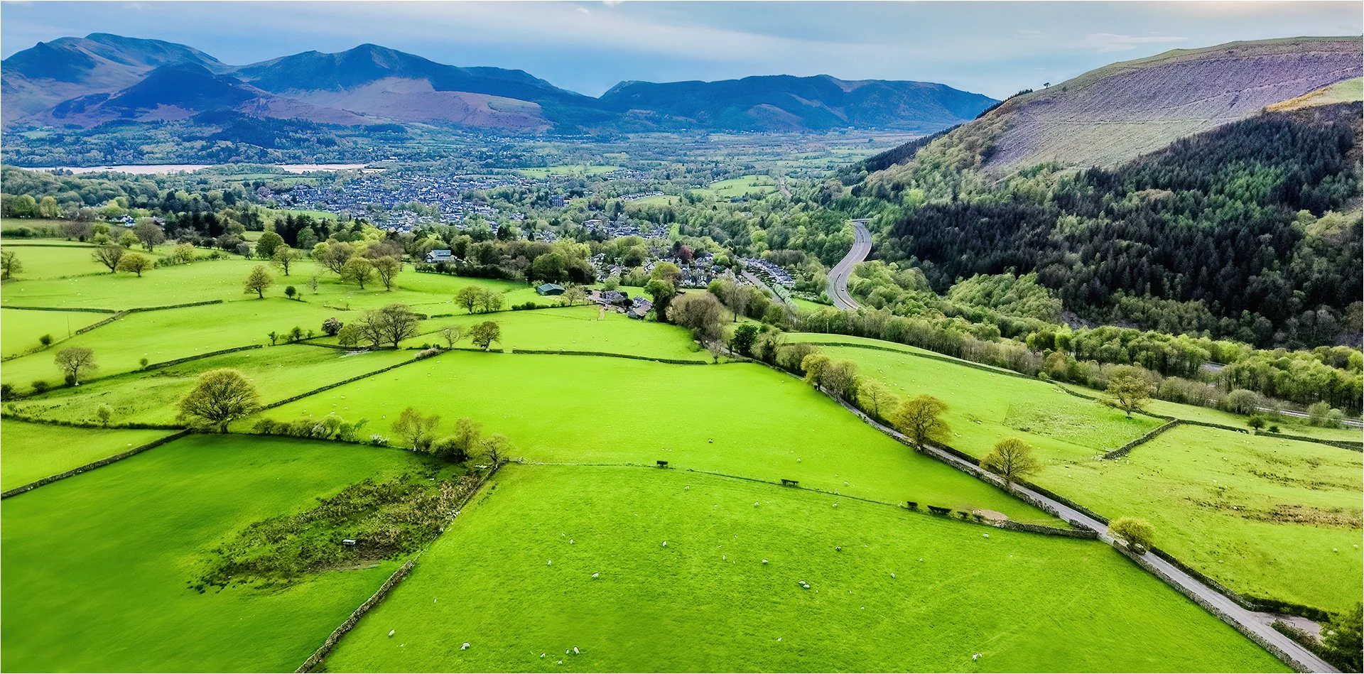 Looking to Keswick from above Castlerigg (drone)