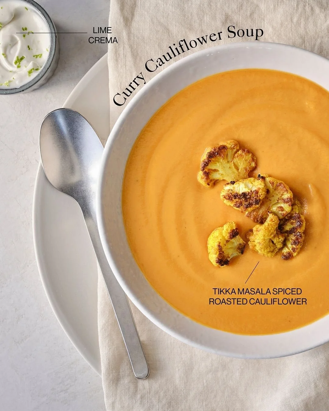 On the menu: Curry Cauliflower Soup

Standouts: Curry cauliflower (with tikka masala-roasted florets) and lime crema.

Chef Kim Says: &ldquo;It&rsquo;s the kind of bowl you crave the moment the weather shifts&mdash;bold and grounding, with just a tou