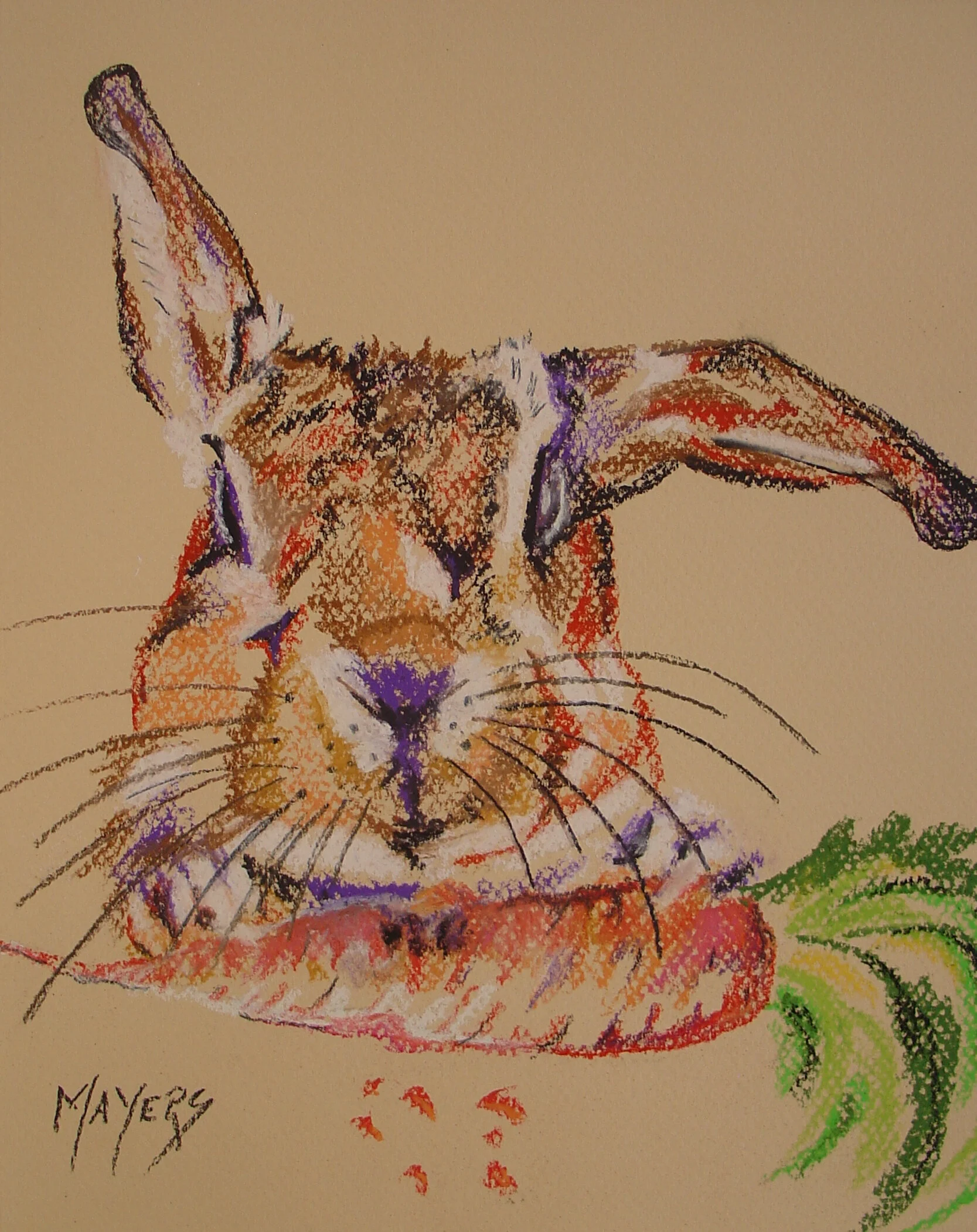 Brown Rabbit (2016) with Orange Carrot 
9" X 12" Chalk Pastel CAD$80