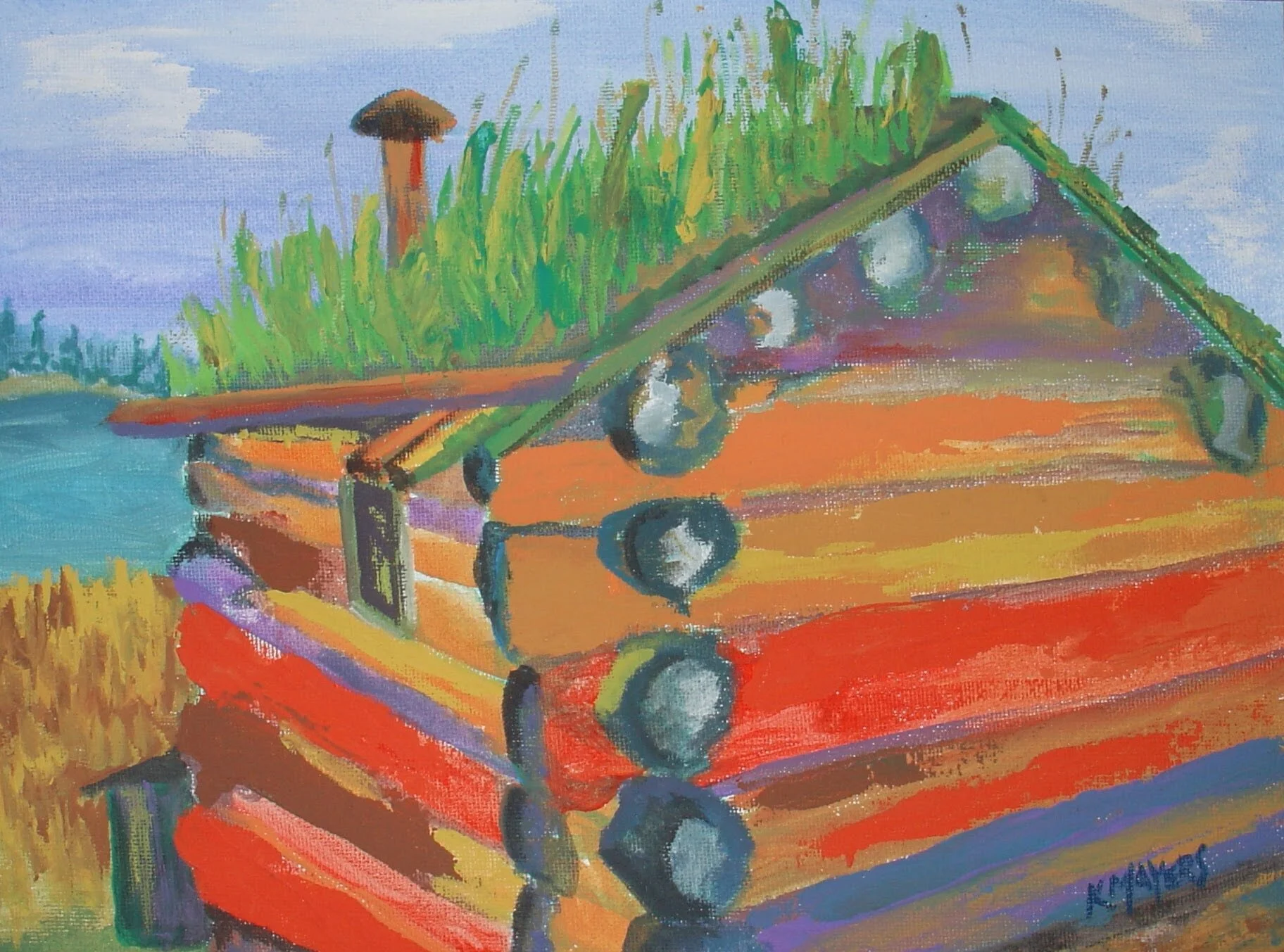 108 Mile House Log Cabin
Acrylic on Hardboard 18" x 15" (2009) SOLD