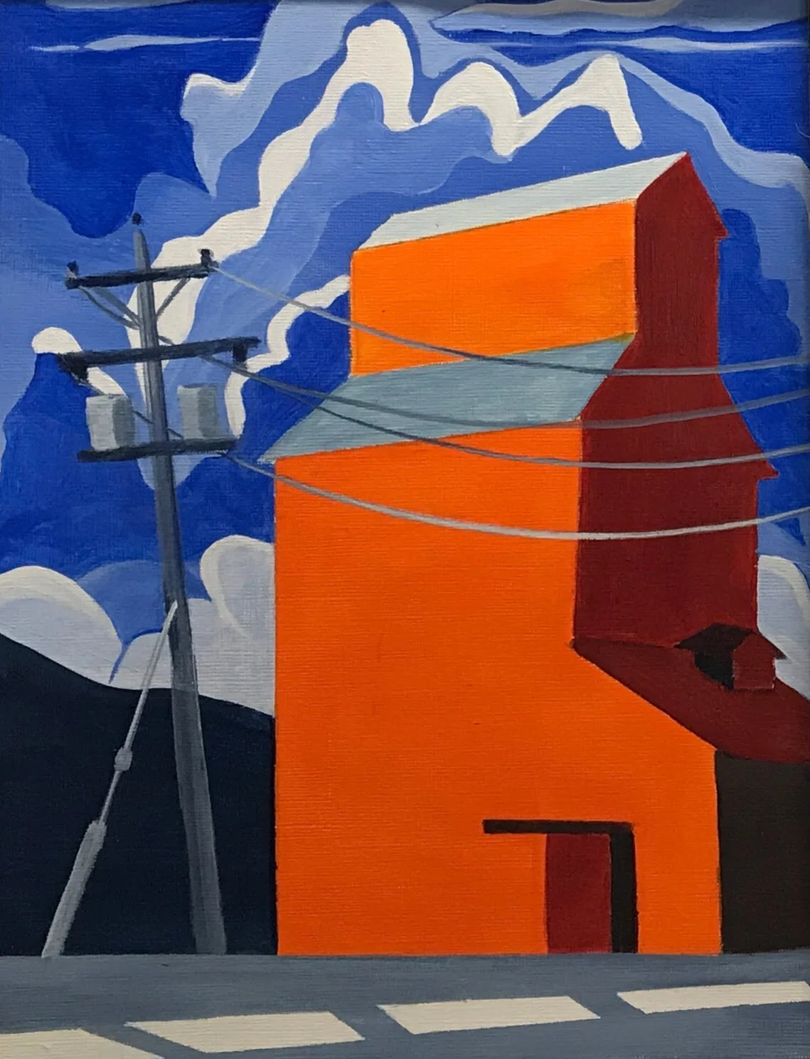 Creston 'Orange' Grain Elevator / Pole
Acrylic on Canvas sheet 10" x 12"
$40.00 CAD