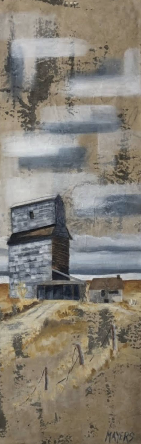 Beulah, MB Grain Elevator  - Prairie View
Acrylic on Gallery Canvas prepared with Mongolian Paper 12" x 36" GIFT