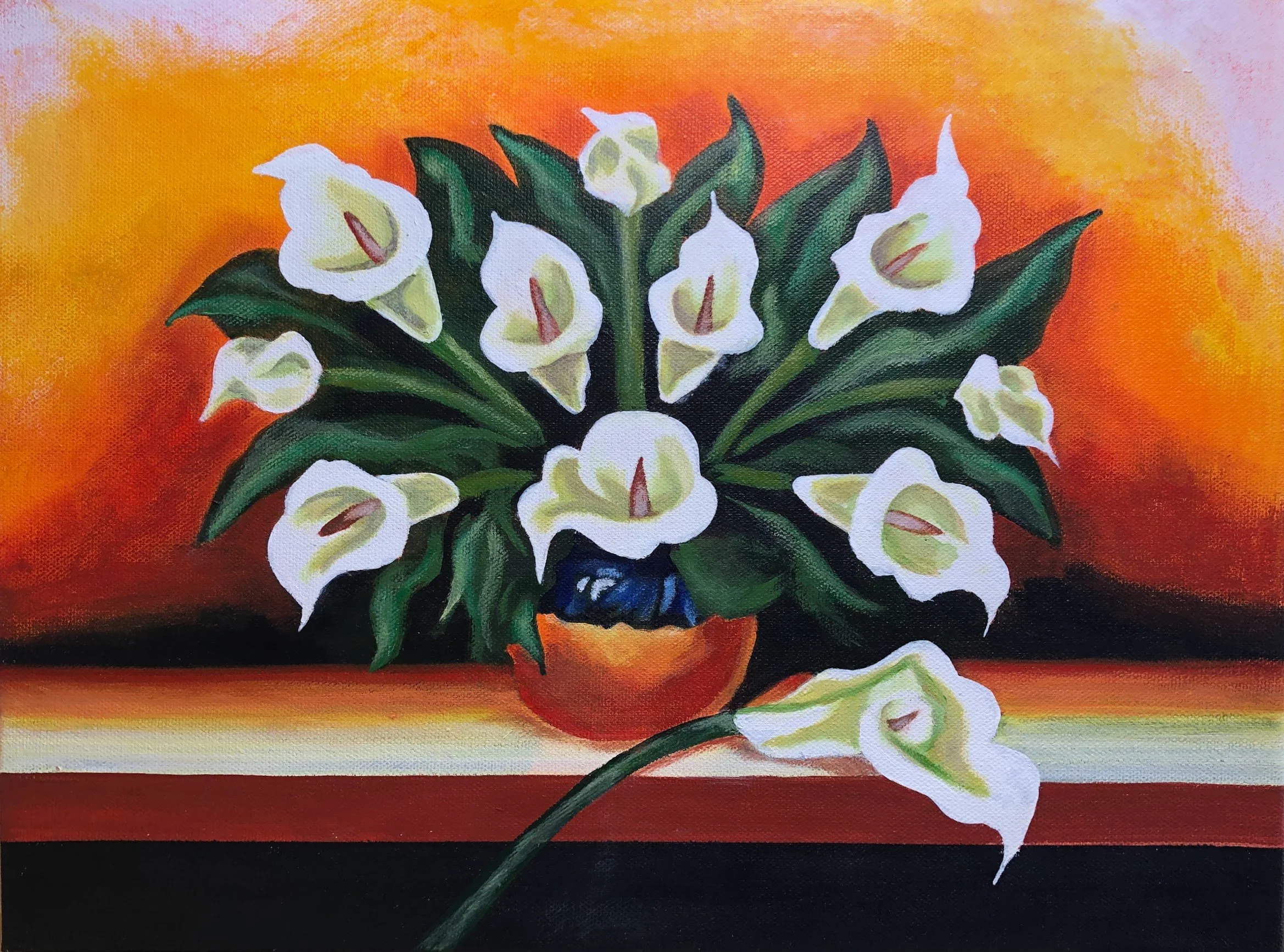 Mexican Pot of Lilies
Acrylic on Canvas
12" x 16" 
SOLD / Commission