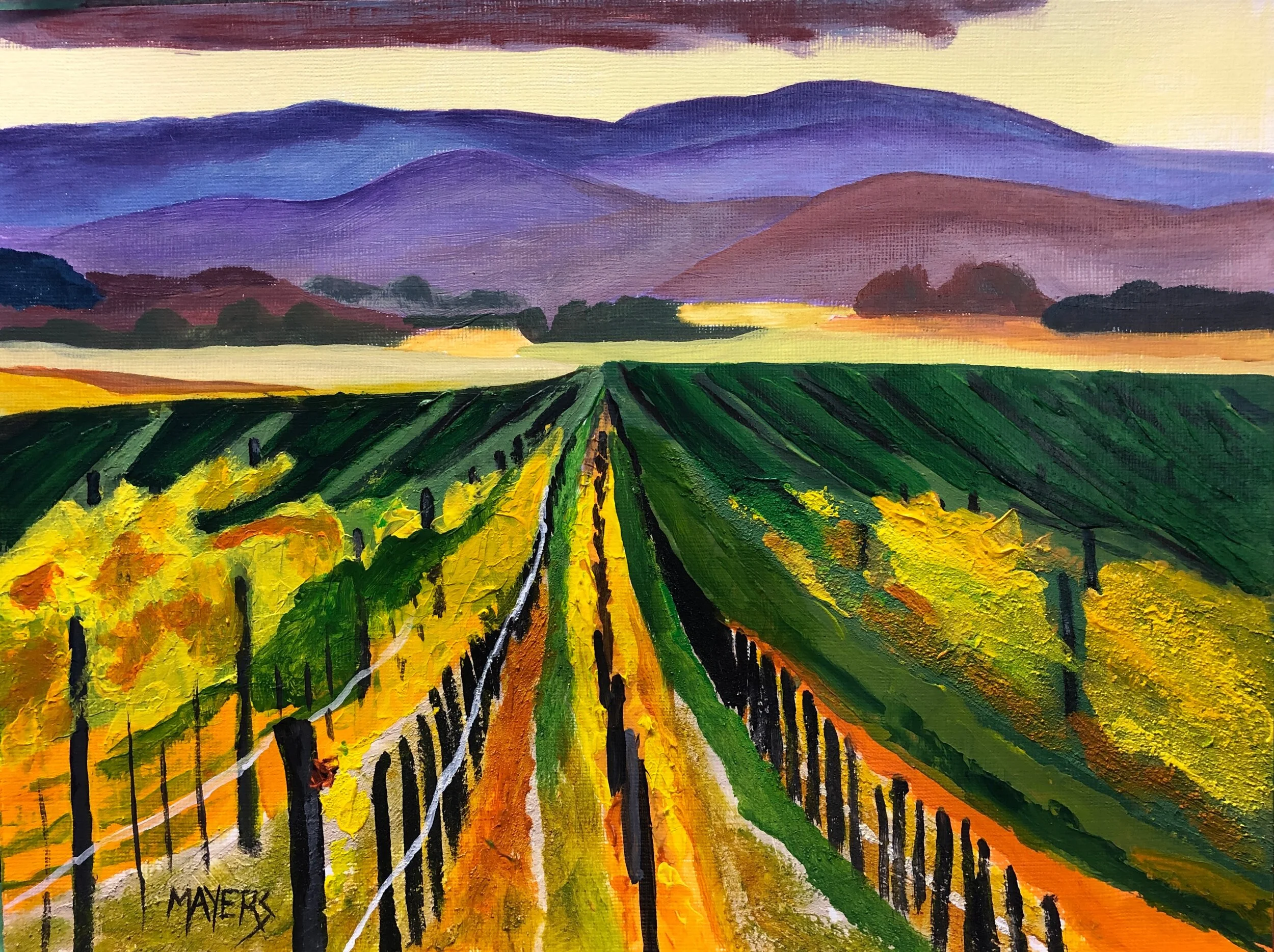 Sonoma Vineyard - orange ground
Acrylic on Canvas board 9" x 12" CAD$200