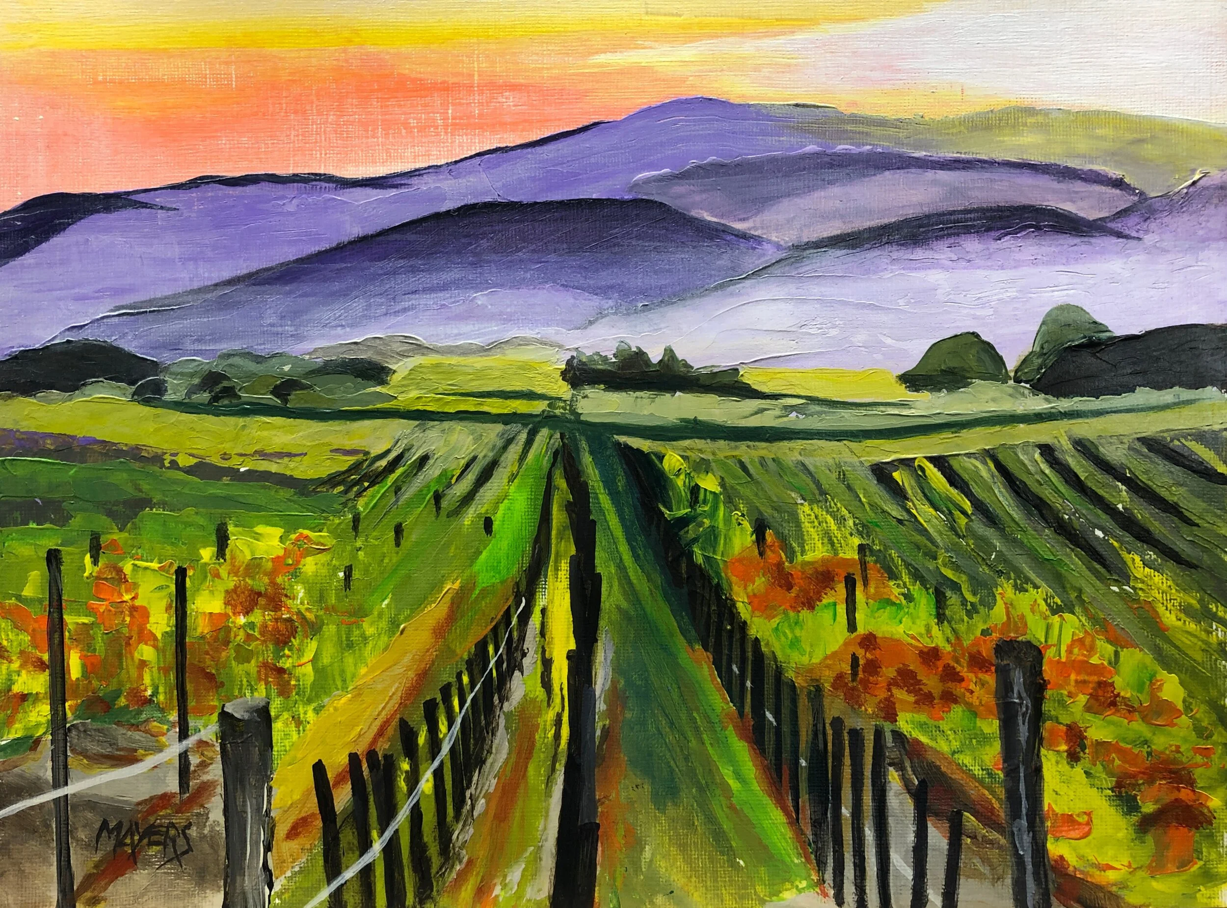 Sonoma Vineyard - orange sky
Acrylic on Canvas board 9" x 12" CAD$200