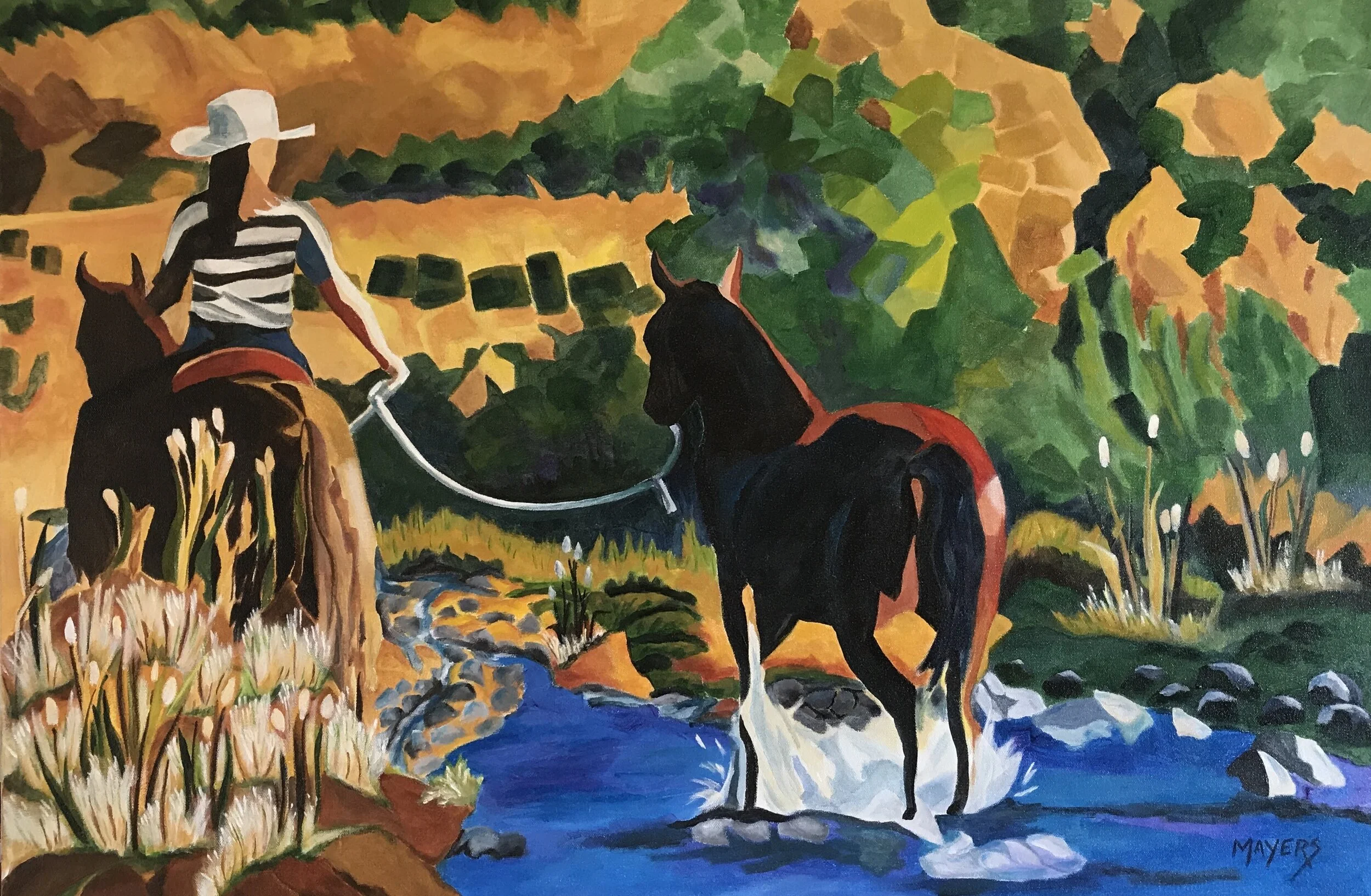 Kat Trailing her horse 'Red' 
9" X 12" Chalk Pastel CAD$80