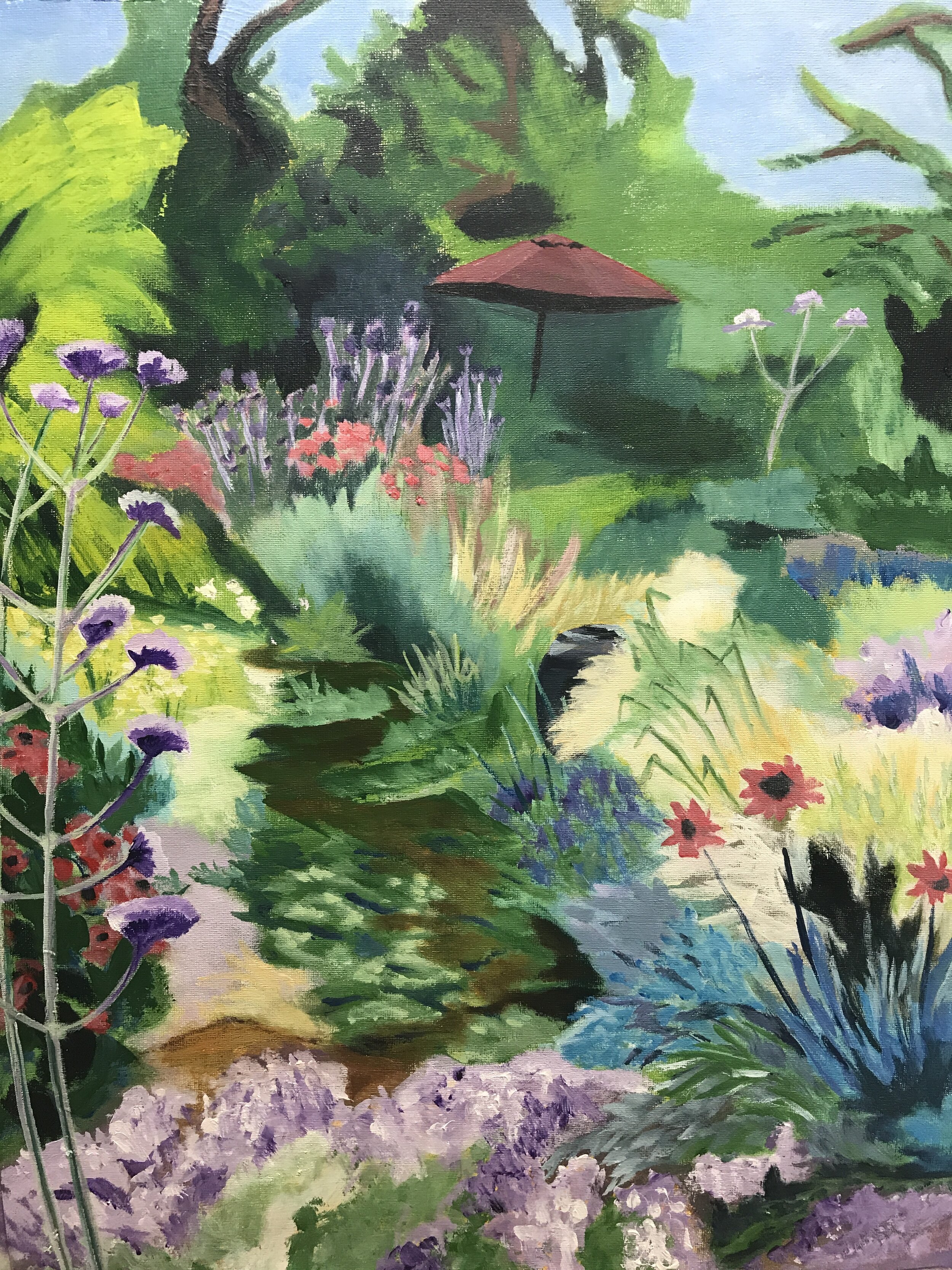 Garden with the Red Umbrella
Acrylic on Canvas Sheet 16" x 20" CND$400
