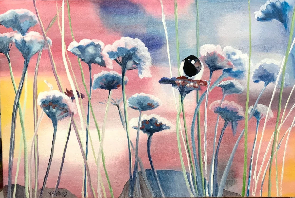 Chickadee on Queen Anne's Lace 
Acrylic on Canvas 16" x 24"
GIFT