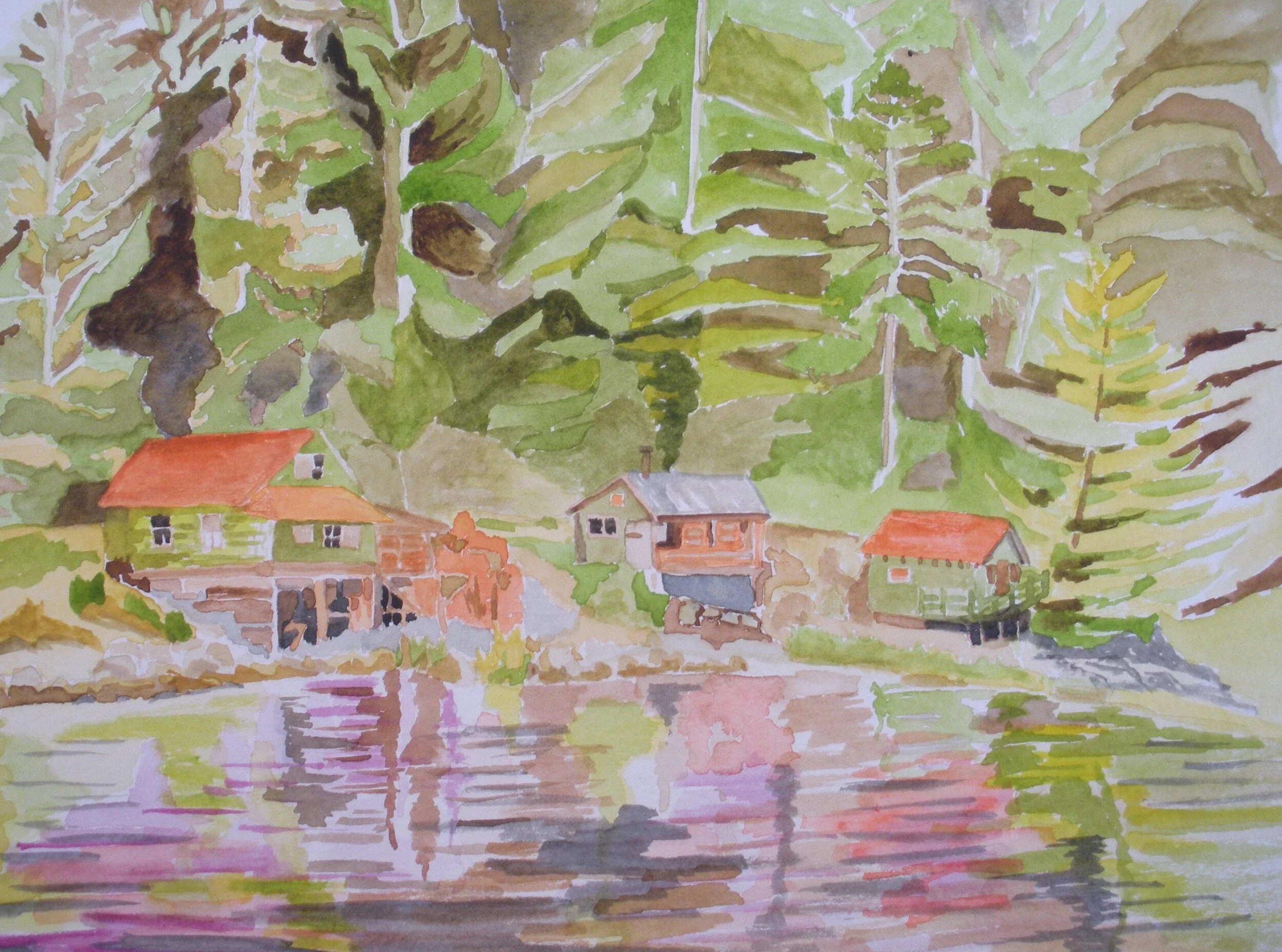 Refuge Cove Cabins, West Redonda Island - orange roofs
Watercolour on paper 9" x 12" CND$80