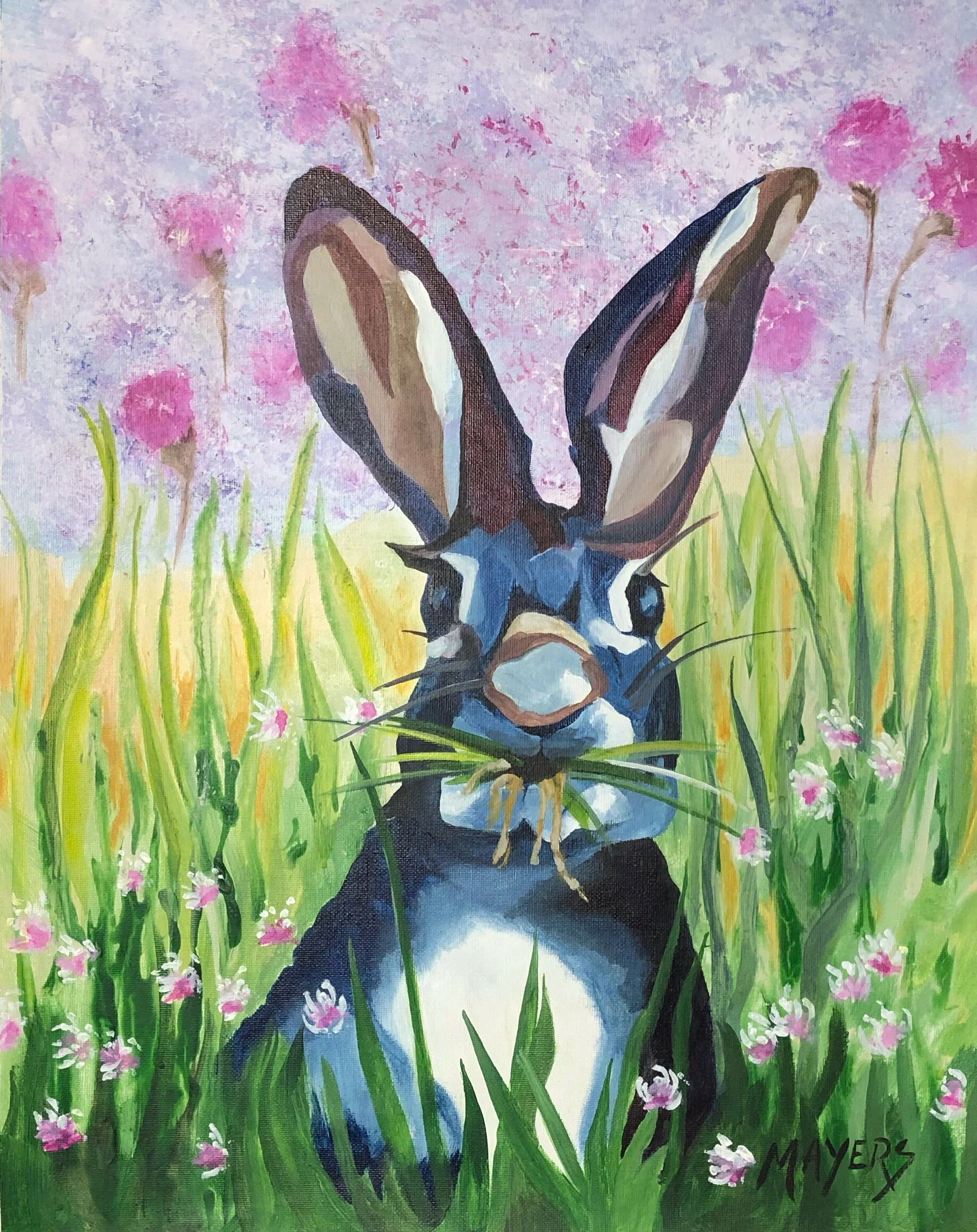 Easter Rabbit in Meadow (2021) 
16" X 20" Acrylic CAD$400